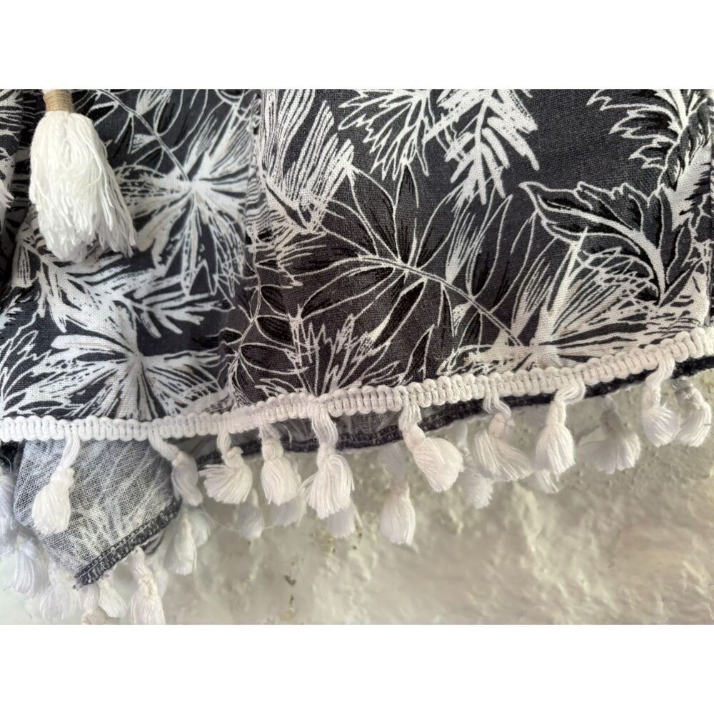 Rewash Boho Beachy Linen Blend Shorts Tassel Hem Rope Belt Tropical Print M - Picture 4 of 8
